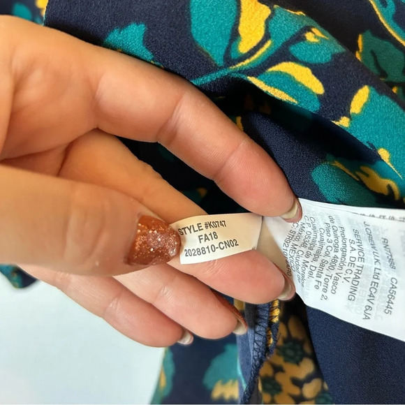 J. Crew Navy Blue Yellow Floral Wrap Long Sleeve Blouse M - Picture 5 of 6